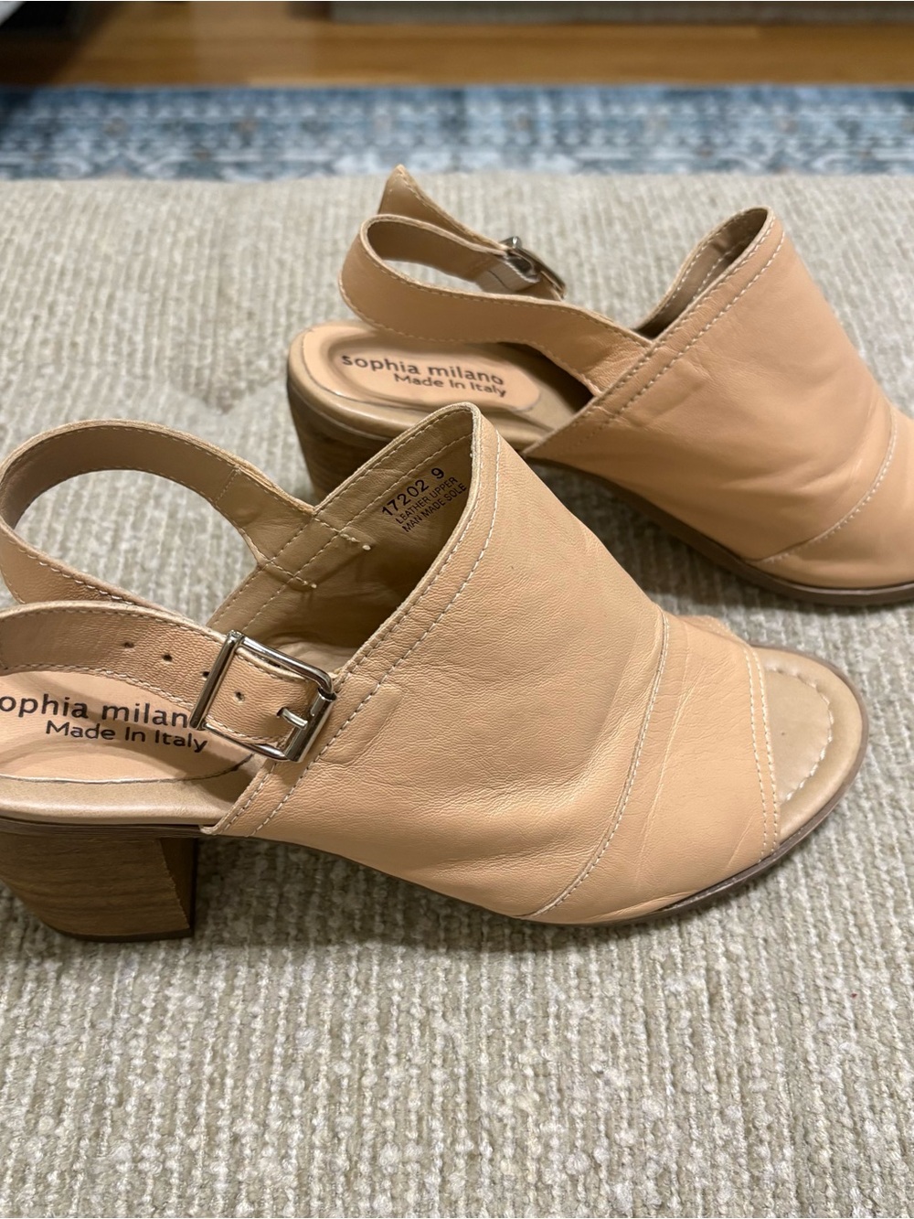 Sophia Milano Nude Leather Slingback Block Heel Sandals